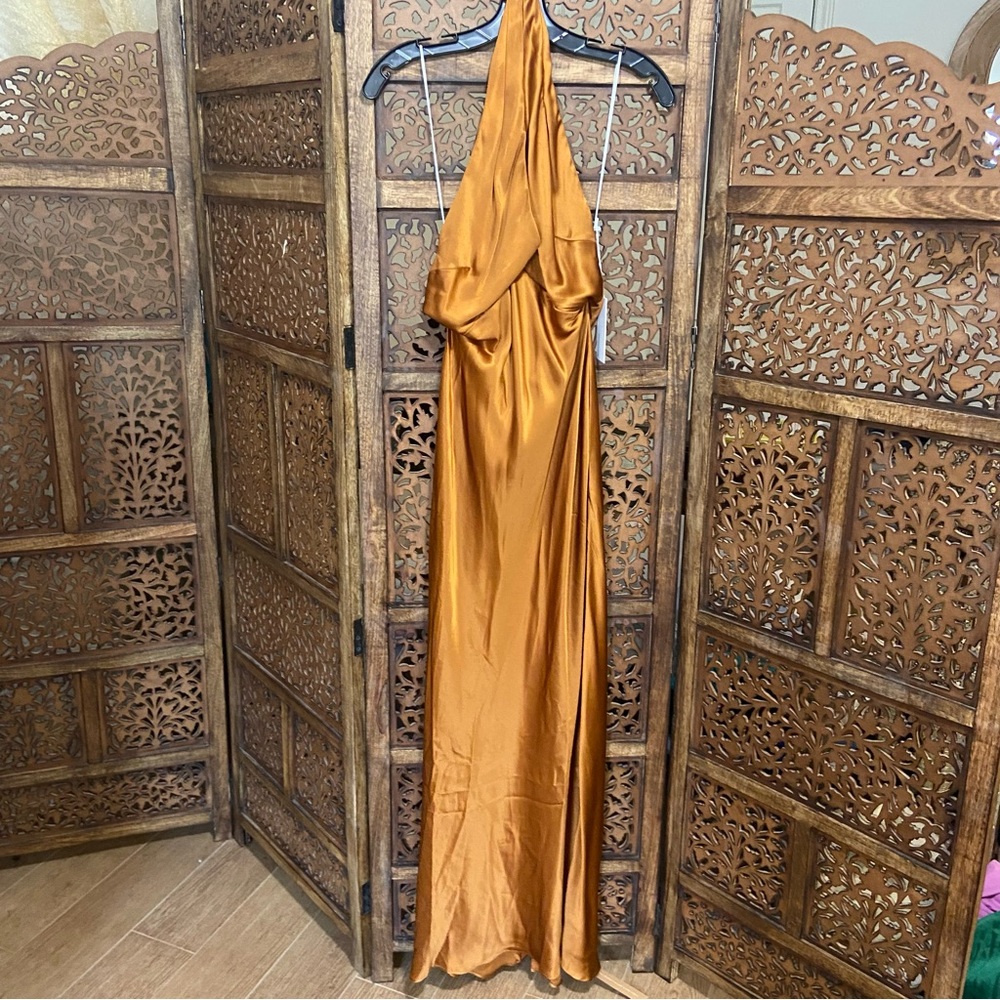 NWT NEW Reformation Daniela Silk Maxi Deep V Dress - Copper - Picture 7 of 8